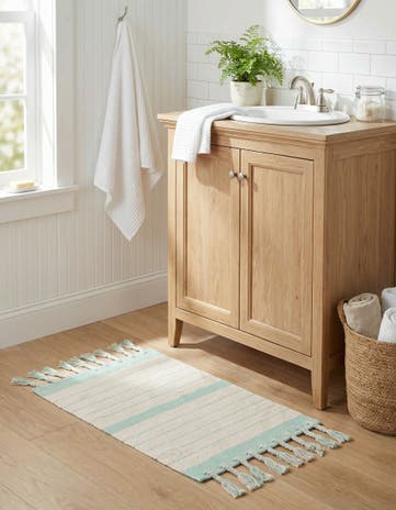White and Aqua Hand Woven Chindi Cotton Rug