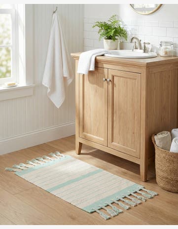 White and Aqua Hand Woven Chindi Cotton Rug