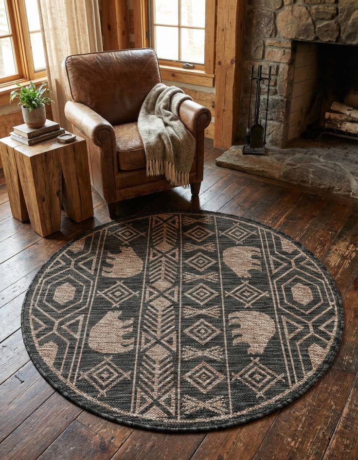 Detail image of 3' x 3'  Washable Southwestern Indoor / Outdoor Round Rug
