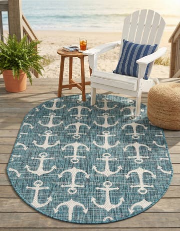 3' x 5' 3 Easy-Clean Coastal Indoor / Outdoor Oval Rug