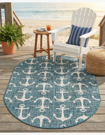 3' x 5' 3 Easy-Clean Coastal Indoor / Outdoor Oval Rug
