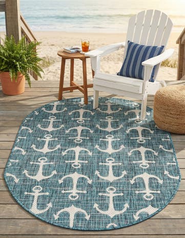 3' x 5' 3 Easy-Clean Coastal Indoor / Outdoor Oval Rug
