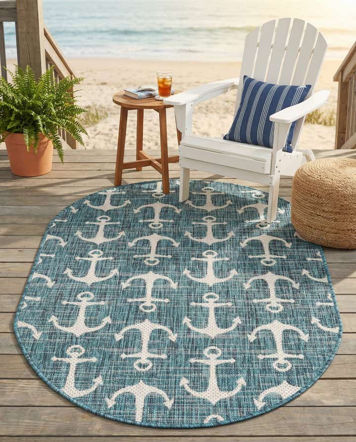 95cm x 160cm Facile à nettoyer Coastal Tapis Intérieur / Extérieur Ovale