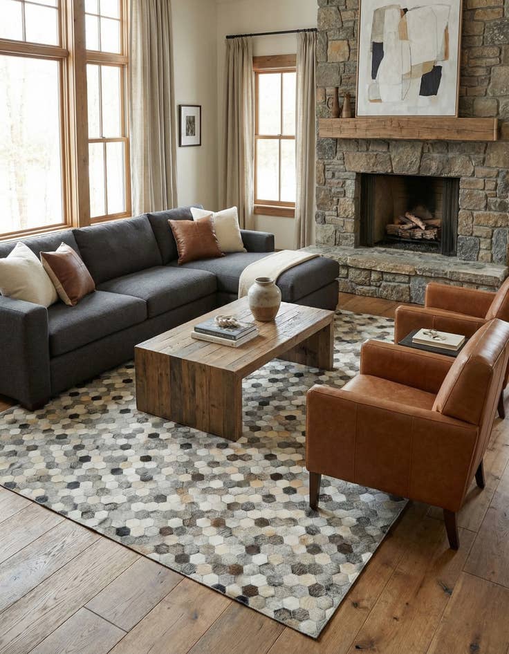 Detail image of 7' 10 x 10' Cowhide Leather Rug