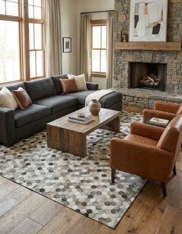 7' 10 x 10' Cowhide Leather Rug