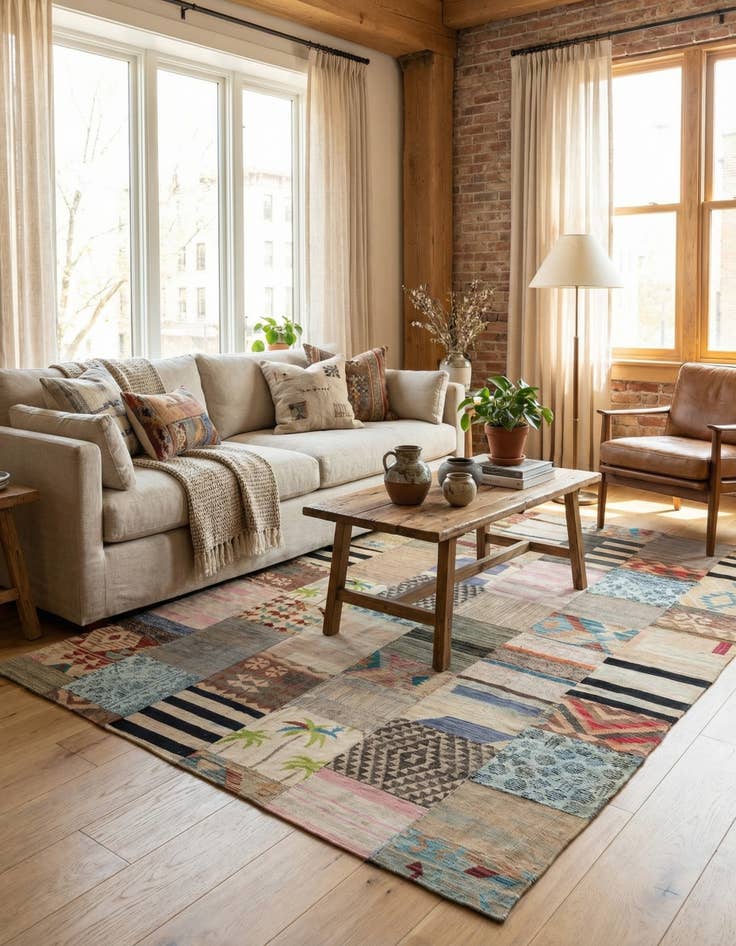 Detail image of  6' 7 x 9' 10  Hand Woven Kilim Patchwork Wool Rug