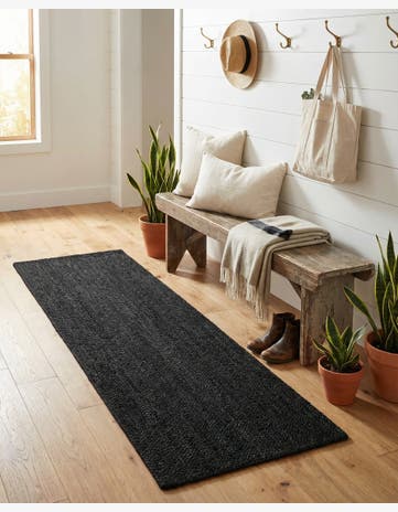 Black Handmade Braided Jute Runner Rug