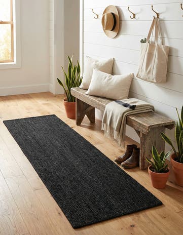 Black Handmade Braided Jute Runner Rug