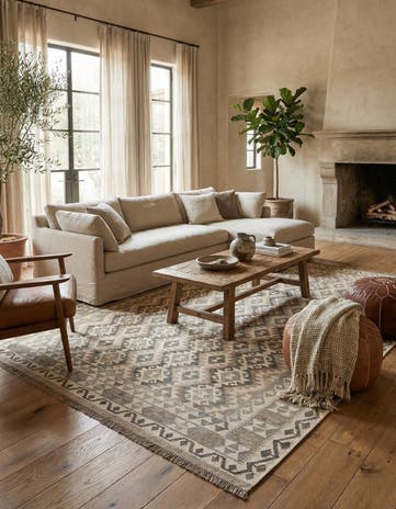 6' 11 x 9' 11 Hand Woven Kilim Maymana Wool Rug