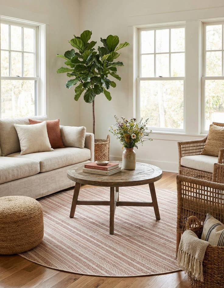 Detail image of 7' 10 x 7' 10  Washable Striped Indoor / Outdoor Round Rug