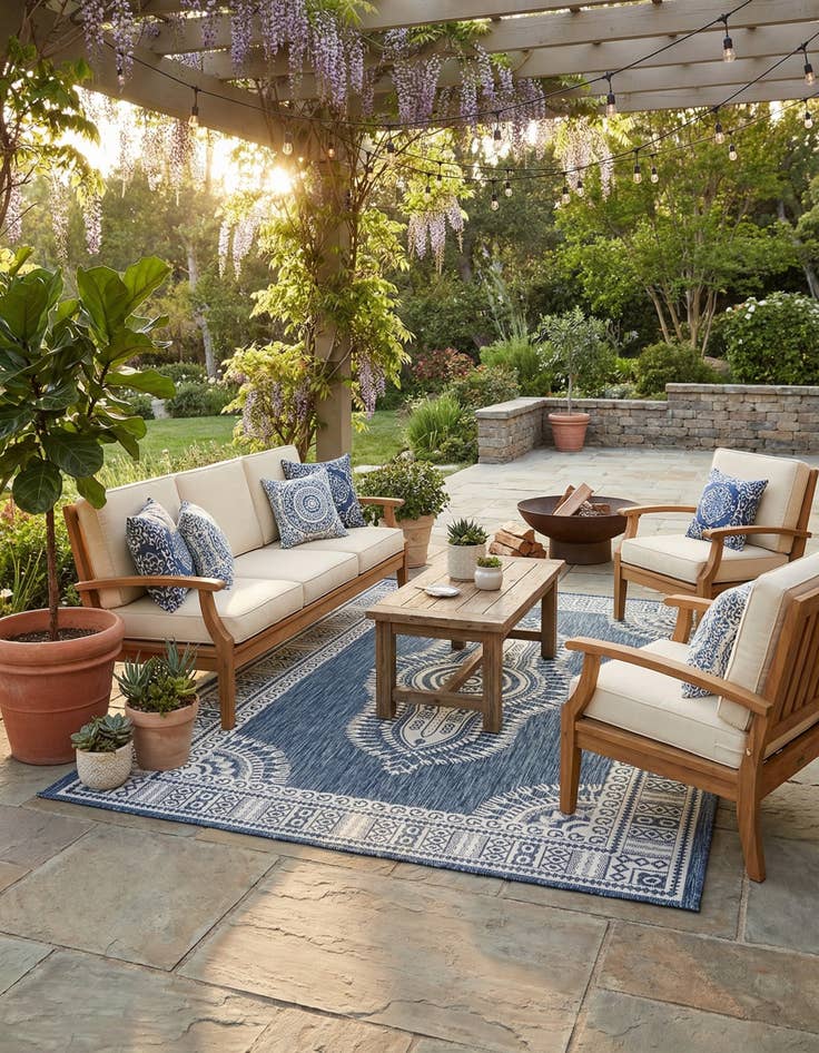 Detail image of 6' x 9'  Washable Traditional Indoor / Outdoor Rug