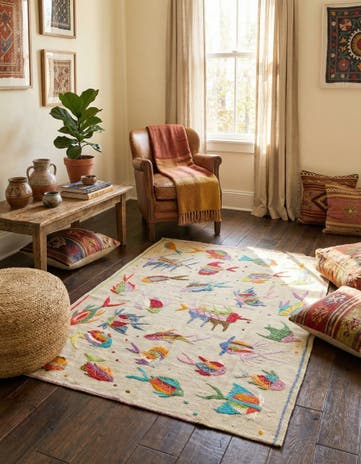 3' 4 x 4' 5 Hand Woven Kilim Suzani Wool Rug