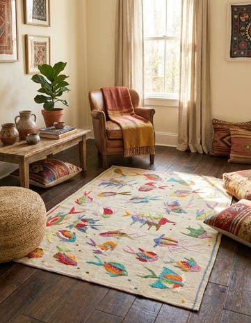 3' 4 x 4' 5 Hand Woven Kilim Suzani Wool Rug