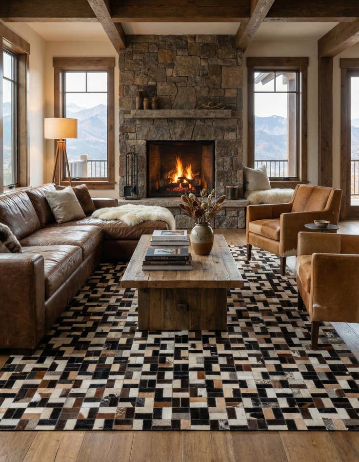 Detail image of  5' 1 x 8' Cowhide - Patchwork Rug