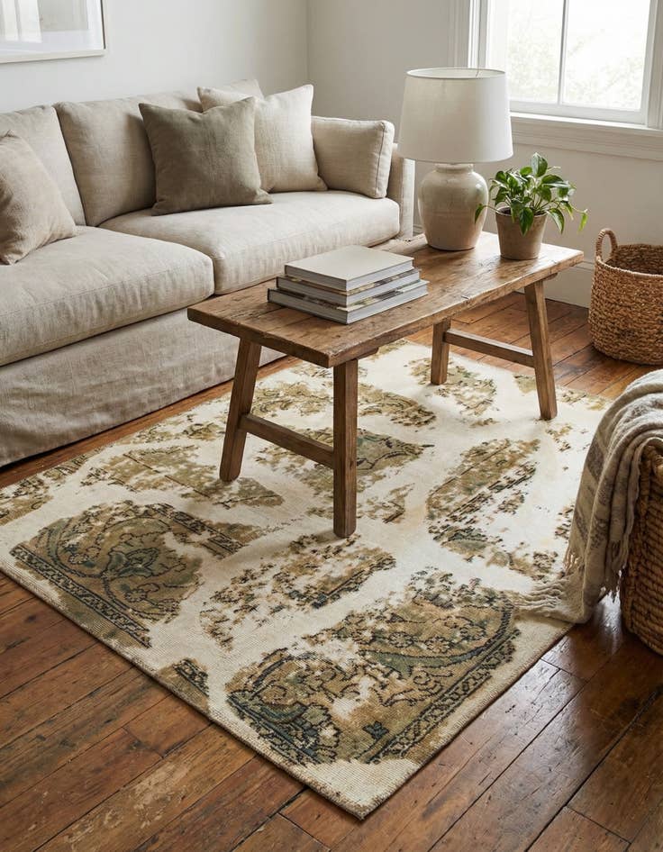 Detail image of 4' x 4' 2  Hand Knotted Ultra Vintage Persian Wool Square Rug