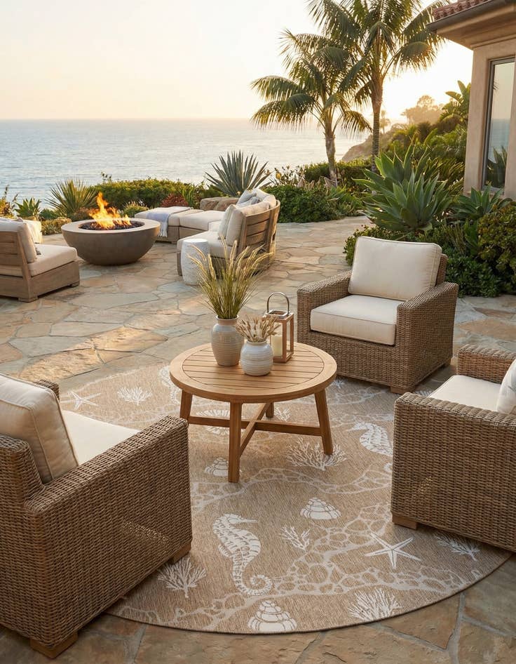 Detail image of 13' x 13'  Washable Coastal Indoor / Outdoor Round Rug