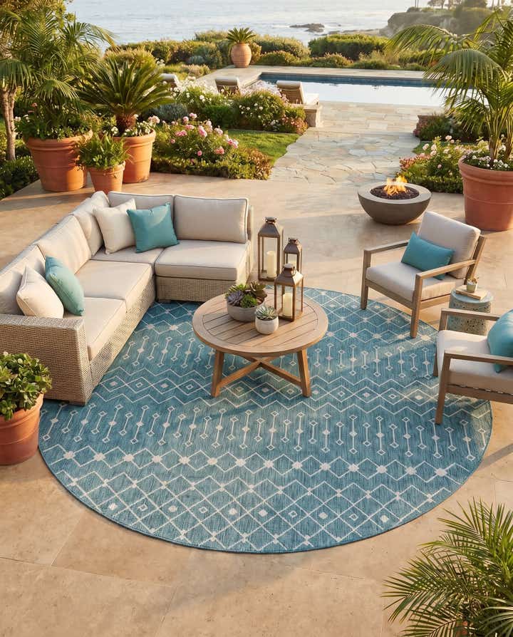 10' 8 x 10' 8 Easy-Clean Trellis Indoor / Outdoor Round Rug
