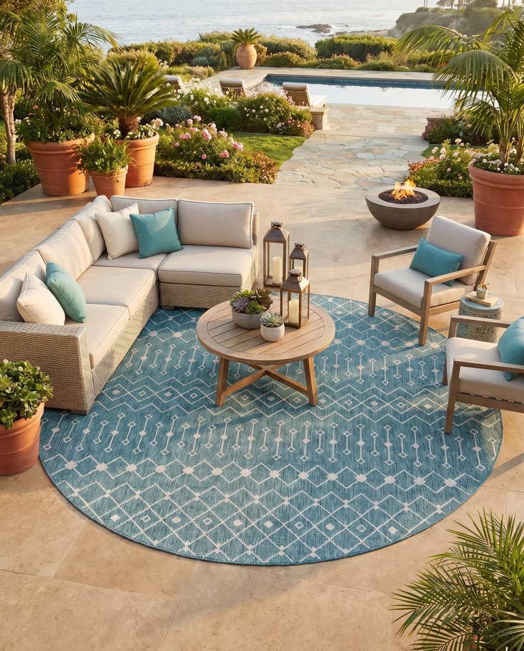 Detail image of 10' 8 x 10' 8 Easy-Clean Trellis Indoor / Outdoor Round Rug