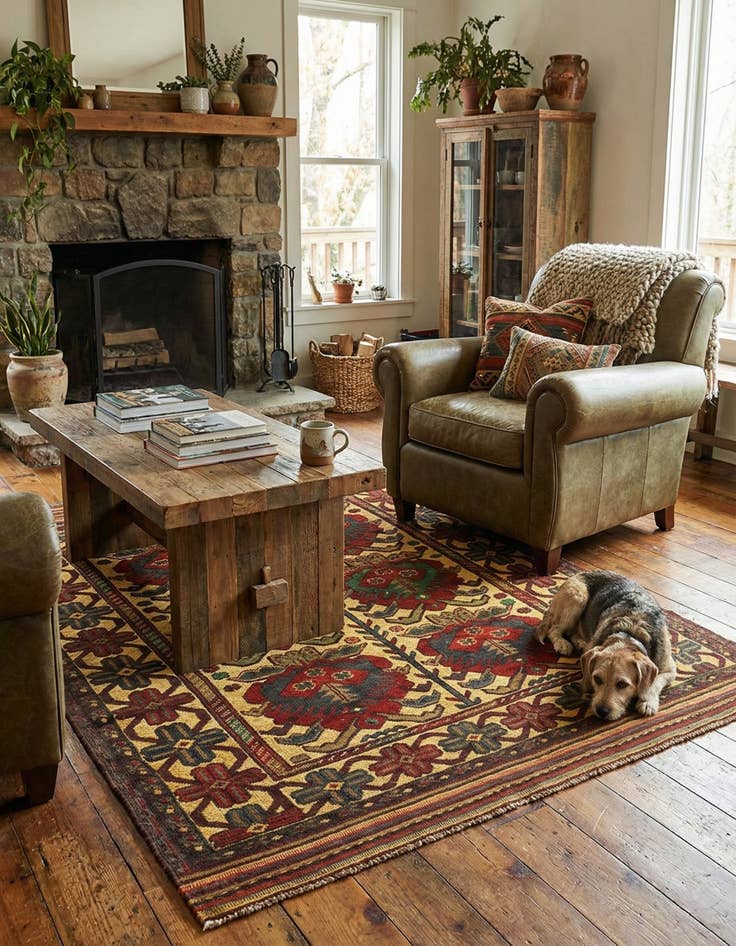 Detail image of 4' 2 x 5' 11  Hand Knotted Sumak Wool Rug