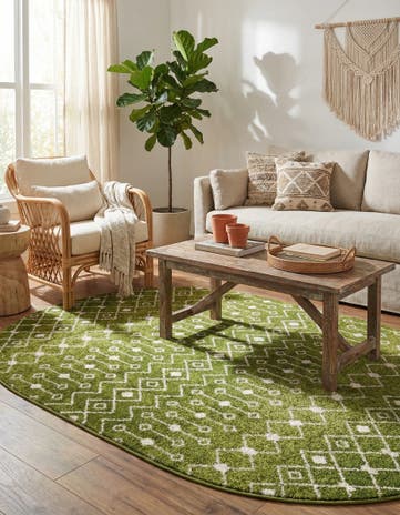 Green Moroccan Trellis Oval Rug
