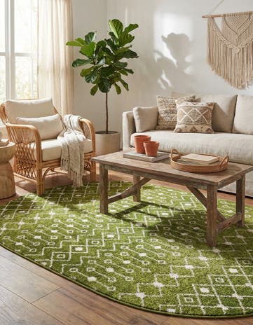 Green Moroccan Trellis Oval Rug