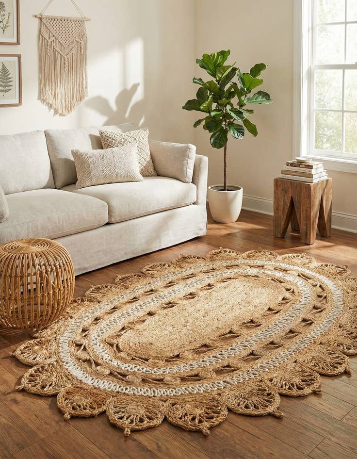 Detail image of 4' 1 x 6' 1  Hand Braided Jute Oval Rug