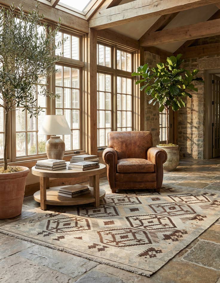 Detail image of 4' 10 x 6' 5  Hand Woven Kilim Maymana Wool Rug