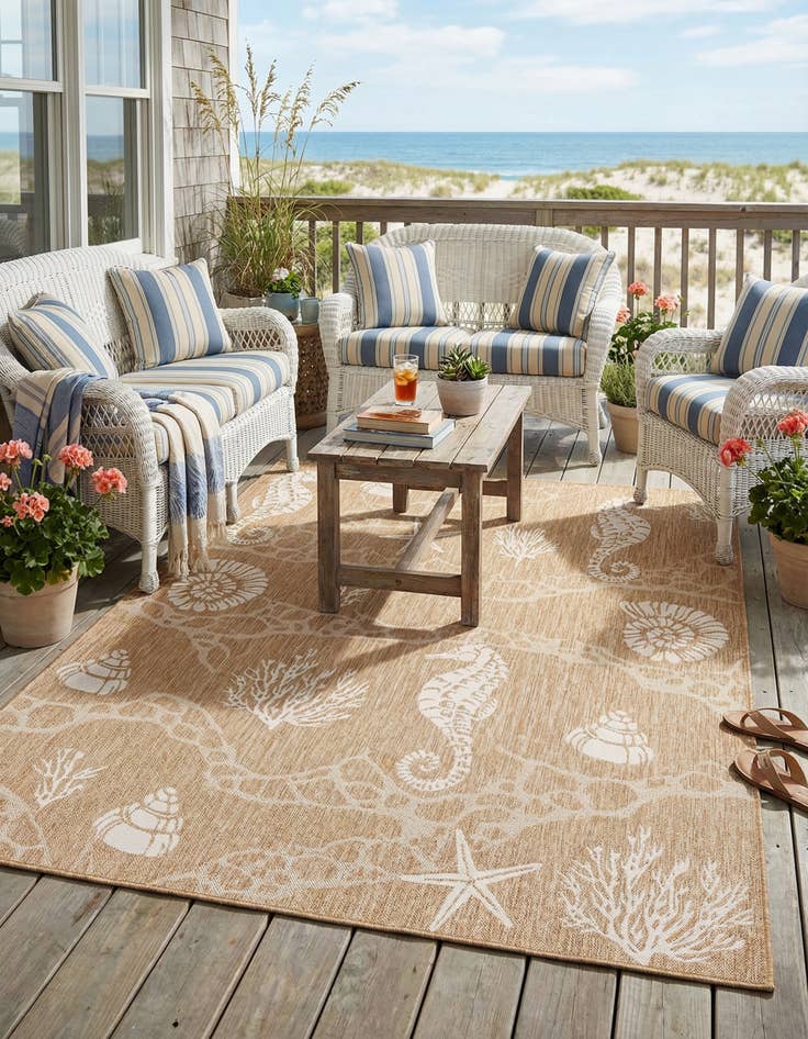 Detail image of 7' 10 x 10'  Washable Coastal Indoor / Outdoor Rug