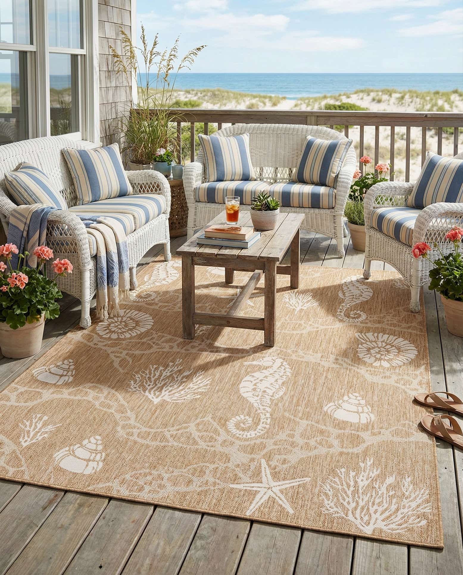7' 10 x 10' Easy-Clean Coastal Indoor / Outdoor Rug