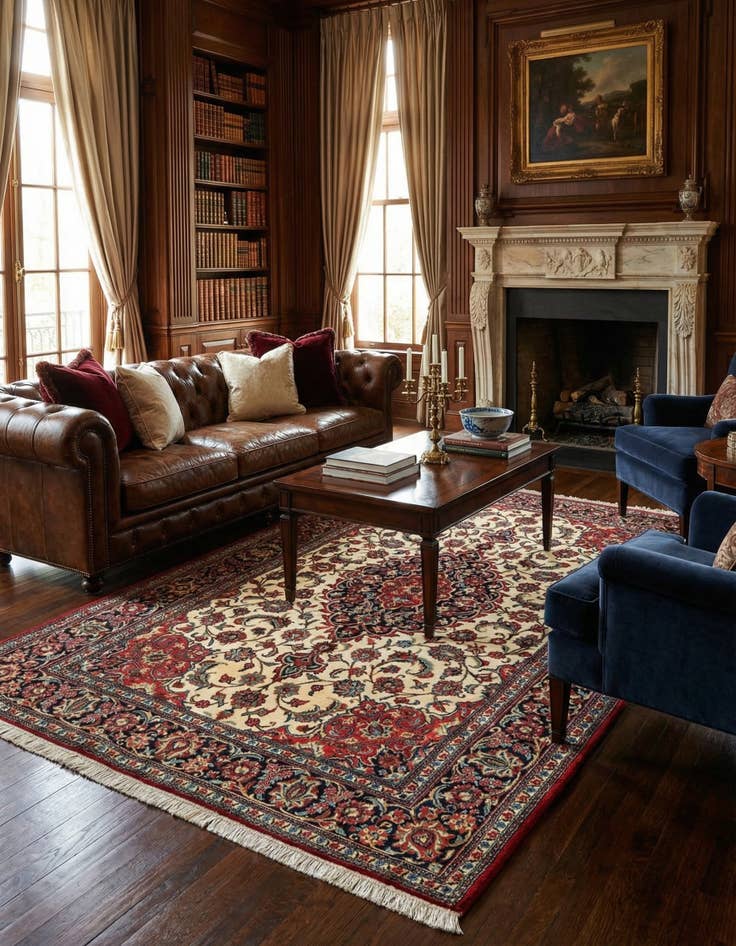 Detail image of  4' 9 x 6' 10  Hand Knotted Qom Persian Rug