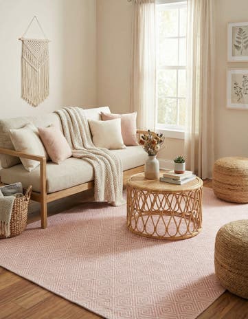 Pink Hand Woven Geo Trellis Flatweave Rug