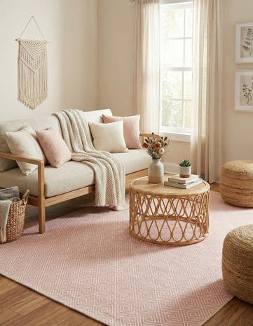 Pink Hand Woven Geo Trellis Flatweave Rug
