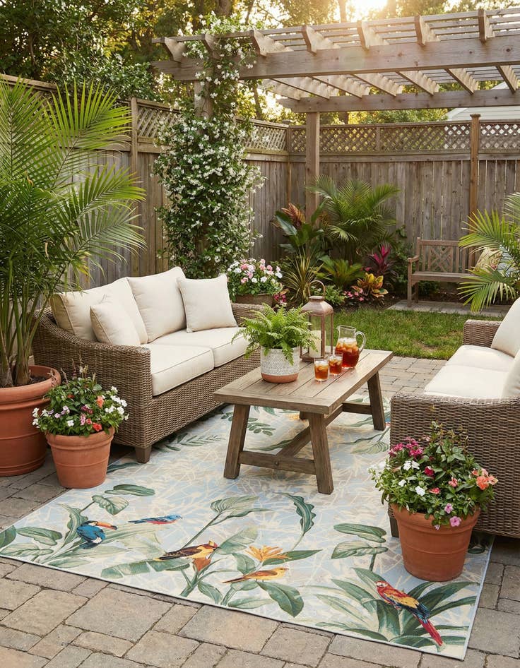 Detail image of 10' x 14' 2  Washable Botanical Indoor / Outdoor Rug