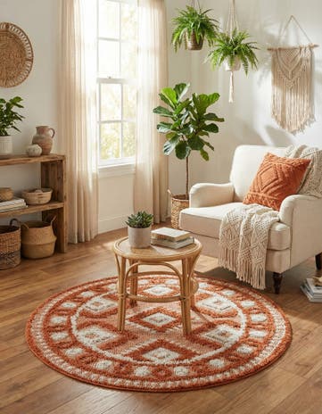 Rust Red Boho Round Rug