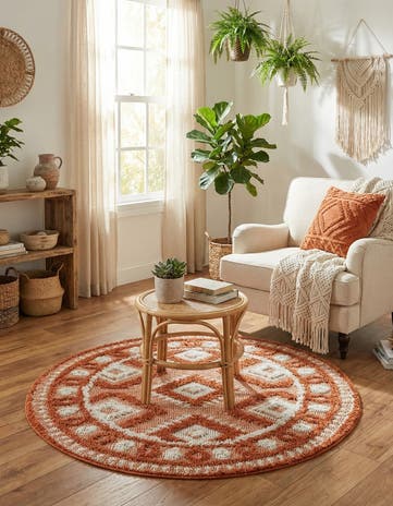 Rust Red Boho Round Rug