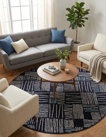 Navy Blue Hanahan Round Rug