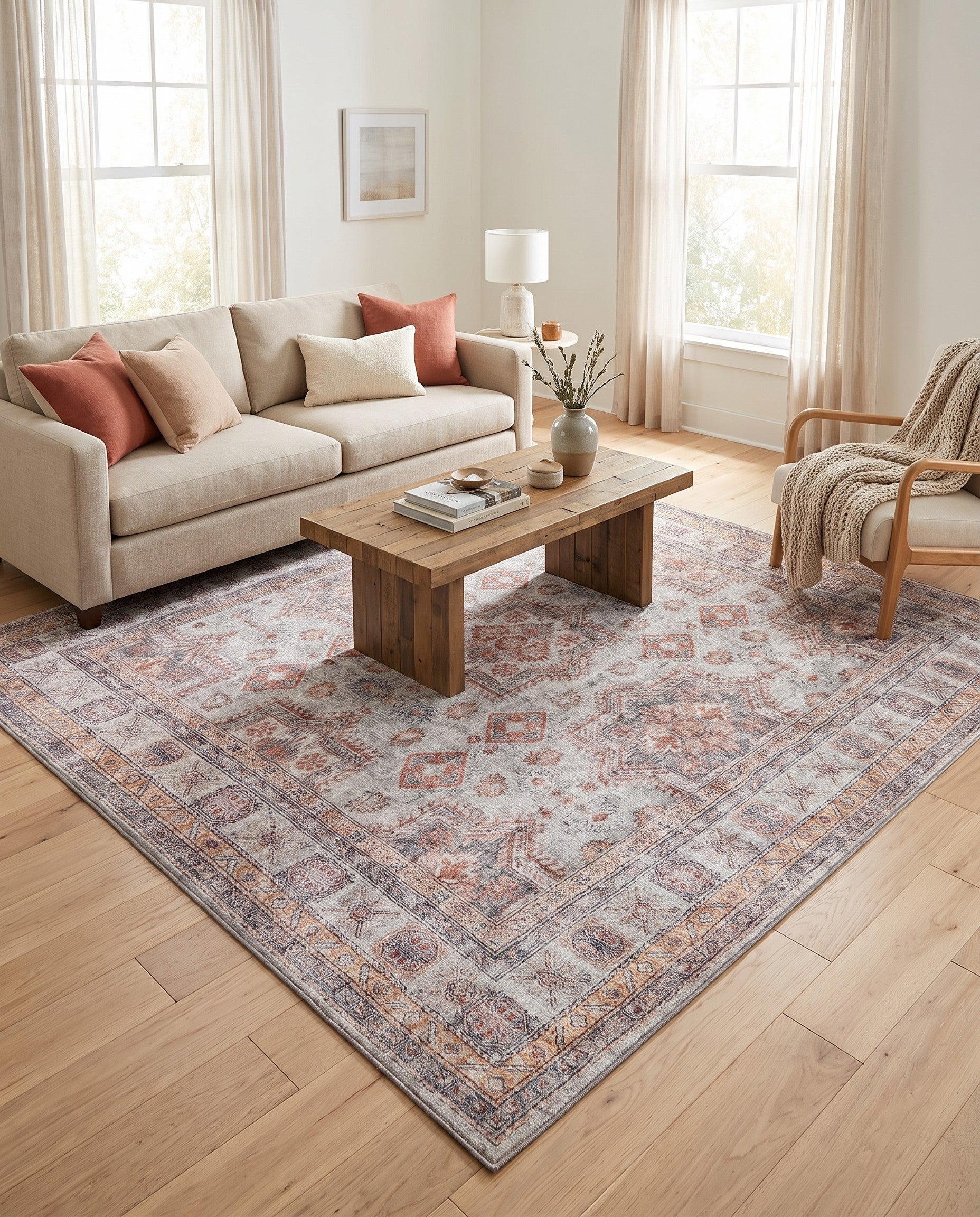 Ivory Washable Timeless Square Rug