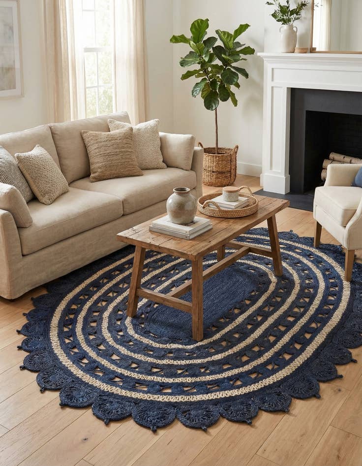 Detail image of 7' 10 x 10'  Hand Braided Jute Oval Rug