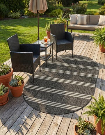Charcoal Easy-Clean Jill Zarin Anguilla Indoor / Outdoor Oval Rug