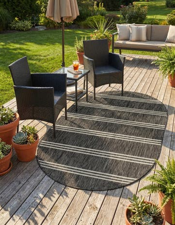 Charcoal Easy-Clean Jill Zarin Anguilla Indoor / Outdoor Oval Rug