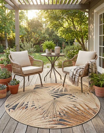 5' x 5' Easy-Clean Botanical Indoor / Outdoor Round Rug