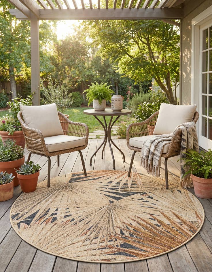 Detail image of 5' x 5' Easy-Clean Botanical Indoor / Outdoor Round Rug