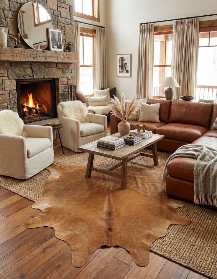 Detail image of 5' 5 x 6' 5 Cowhide Leather Rug