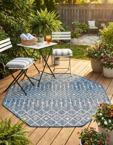 4' x 4' Easy-Clean Lattice Indoor / Outdoor Octagon Rug