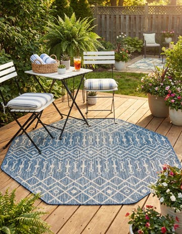 4' x 4' Easy-Clean Lattice Indoor / Outdoor Octagon Rug