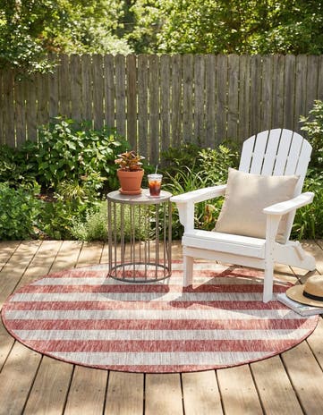 Rust Red Easy-Clean Ribbon Indoor / Outdoor Round Rug