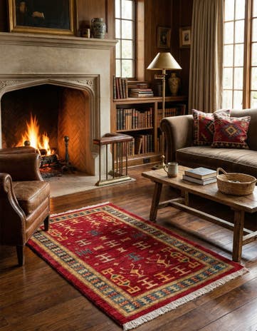 3' 4 x 4' 10 Hand Knotted Ziegler Wool Rug