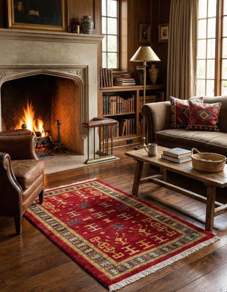 Detail image of  3' 4 x 4' 10  Hand Knotted Ziegler Wool Rug