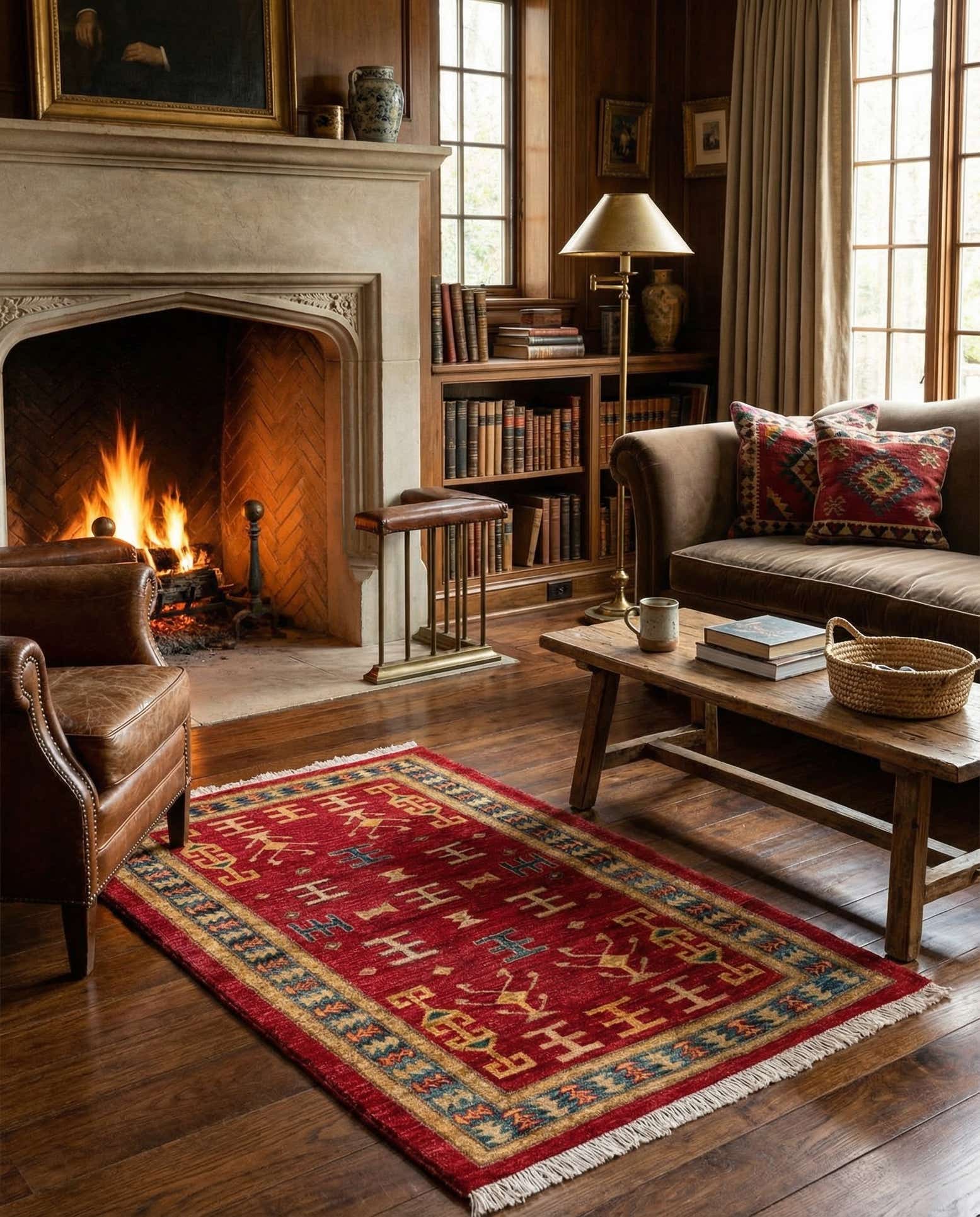 3' 4 x 4' 10 Hand Knotted Ziegler Wool Rug
