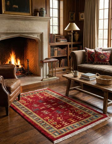 3' 4 x 4' 10 Hand Knotted Ziegler Wool Rug